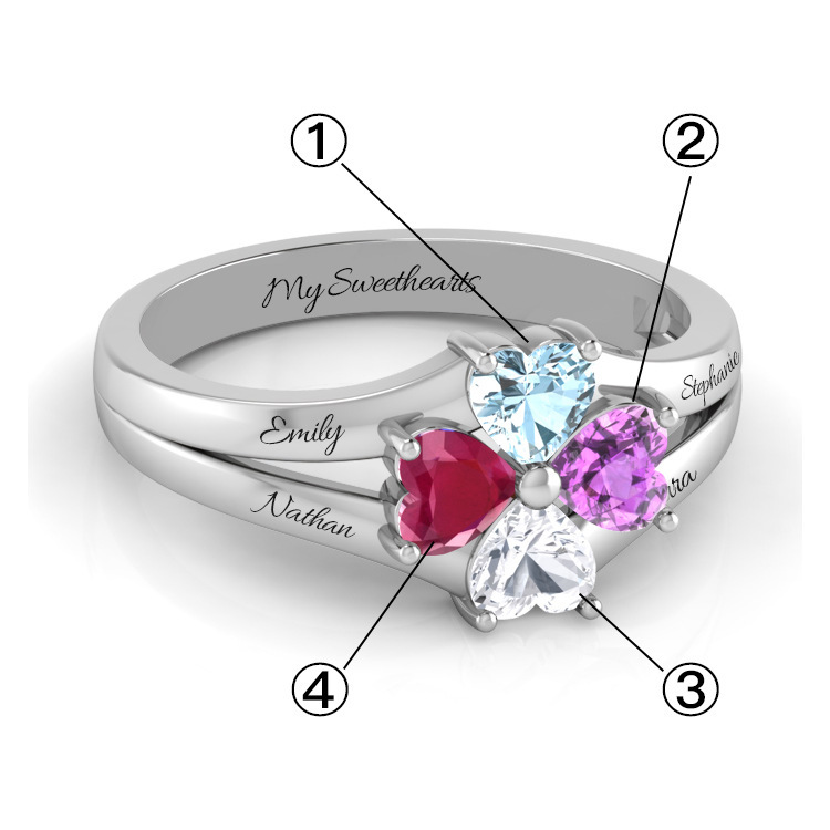 Sotiya Heart-Shaped Four-Leaf Clover Design Customized 12 Birthstone Engagement Ring Sterling Silver-Sotiya
