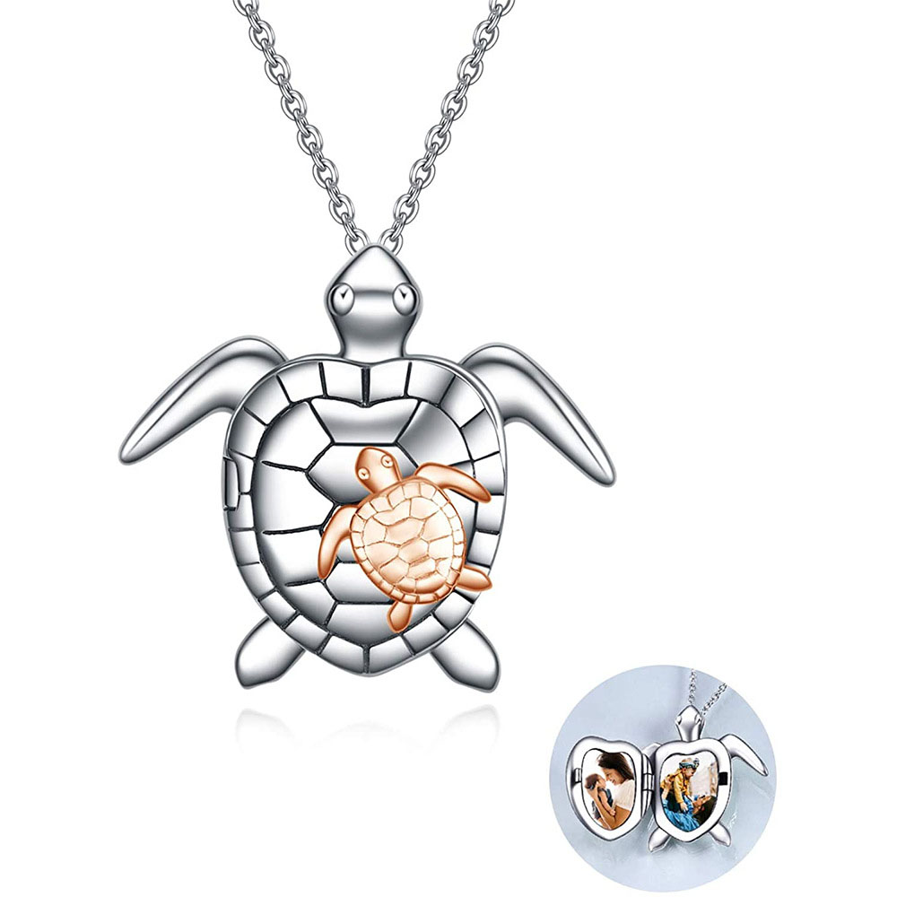 Sotiya Mother and Child Turtle Custom Photo Pendant Sterling Silver-Sotiya