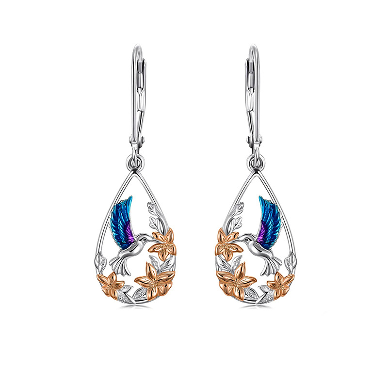 Sotiya Enamel Hummingbird Drop Earrings Sterling Silver-Sotiya