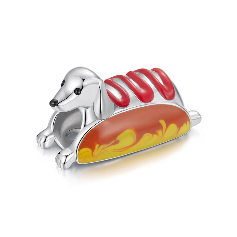 Sotiya Cute Dachshund Hot Dog Twist Enamel Charm Sterling Silver-Sotiya