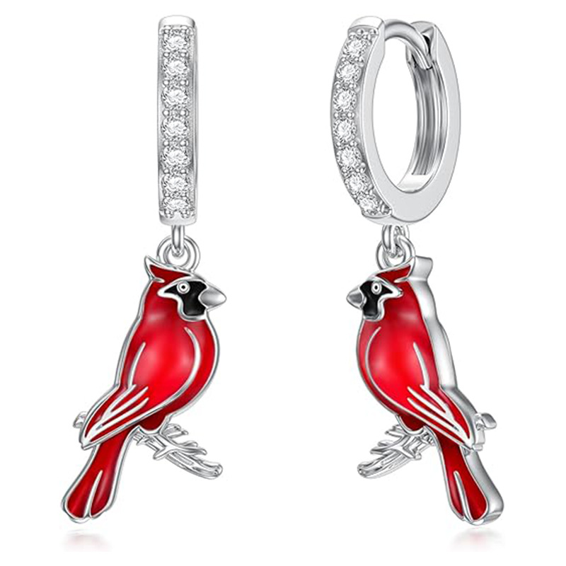 Sotiya Red Northern Cardinal Enamel Animal Parrot Design Earrings Sterling Silver-Sotiya