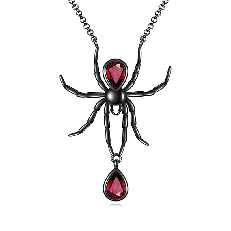Sotiya Pear Cut Gothic Black Spider Necklace Sterling Silver-Sotiya