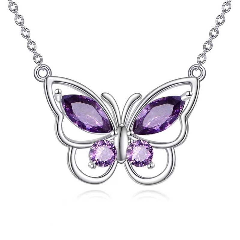 Sotiya Amethyst Purple Butterfly Pendant Necklace Sterling Silver-Sotiya