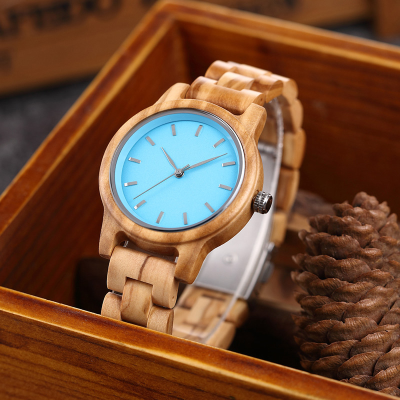Sotiya Blue/ Green Dial Quartz Coffee Wooden Watch-Sotiya