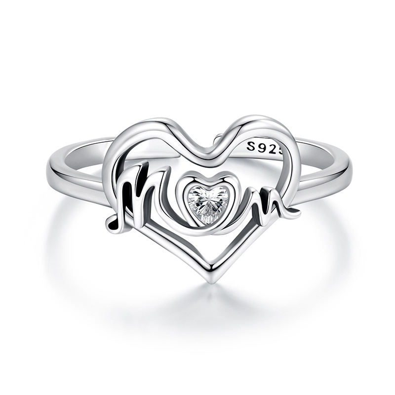 Sotiya MOM Heart Shaped Open Ring Sterling Silver-Sotiya