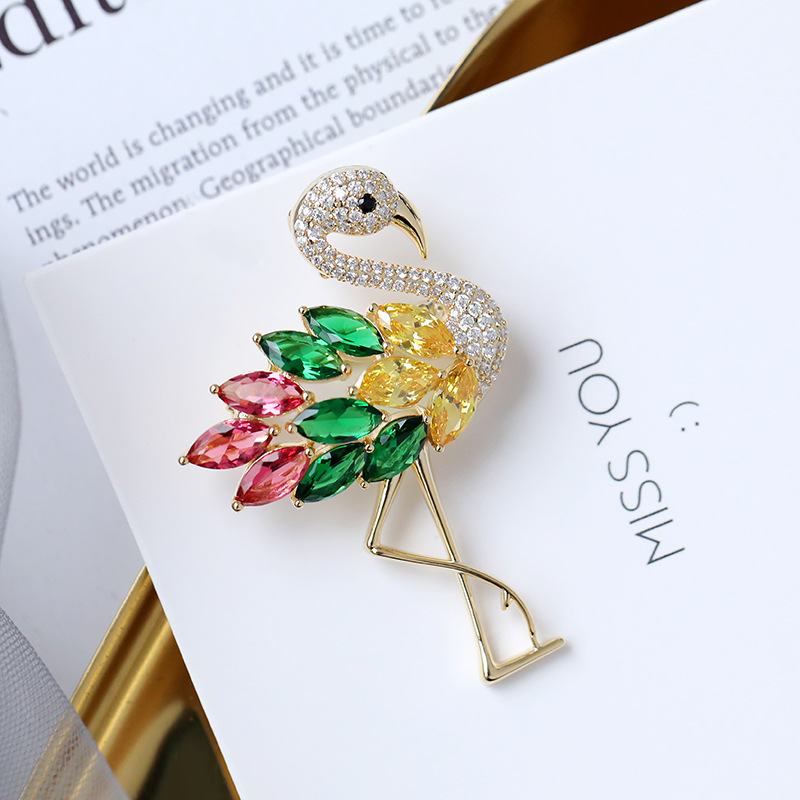Sotiya Multi Colored Flamingo Marquise Cut Brooch-Sotiya