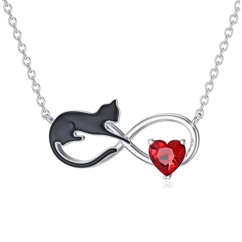 Sotiya Infinity Black Cat Heart Cut Garnet Necklace Sterling Silver-Sotiya