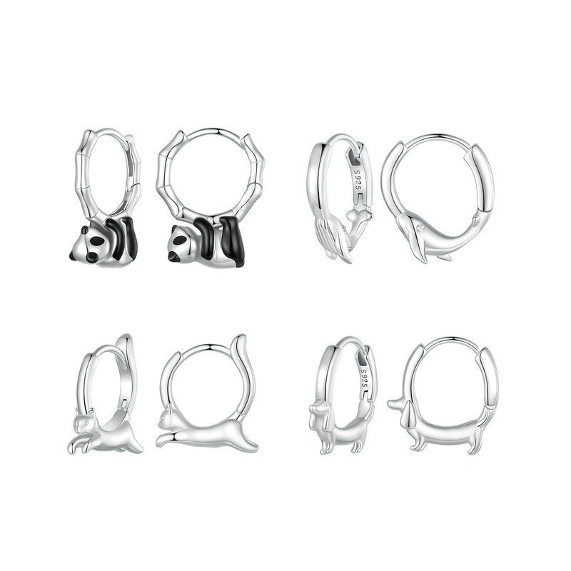 Sotiya Cute Panda Hoop Earrings Sterling Silver-Sotiya
