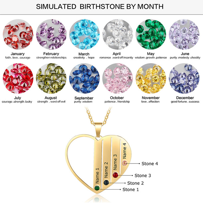 Sotiya Personalized Heart Shaped Family Birthstone Necklace Sterling Silver-Sotiya
