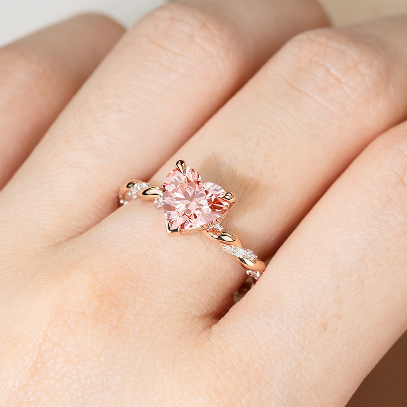 Sotiya Twist Heart Cut Pink/Coffee/White Engagement Ring Sterling Silver-Sotiya