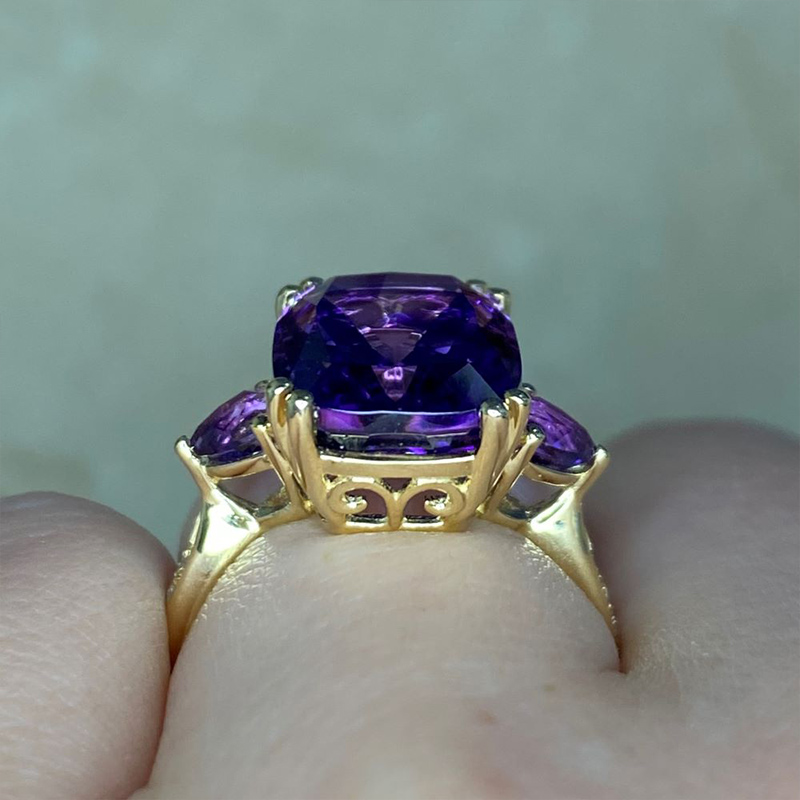 Sotiya Amethyst Three Stone Rec Cushion Cut Engagement Ring Sterling Silver-Sotiya