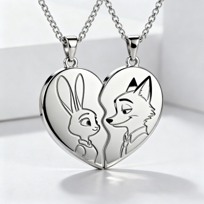 Animal City Bunny and Fox Inspired Couple Heart Necklace-Sotiya
