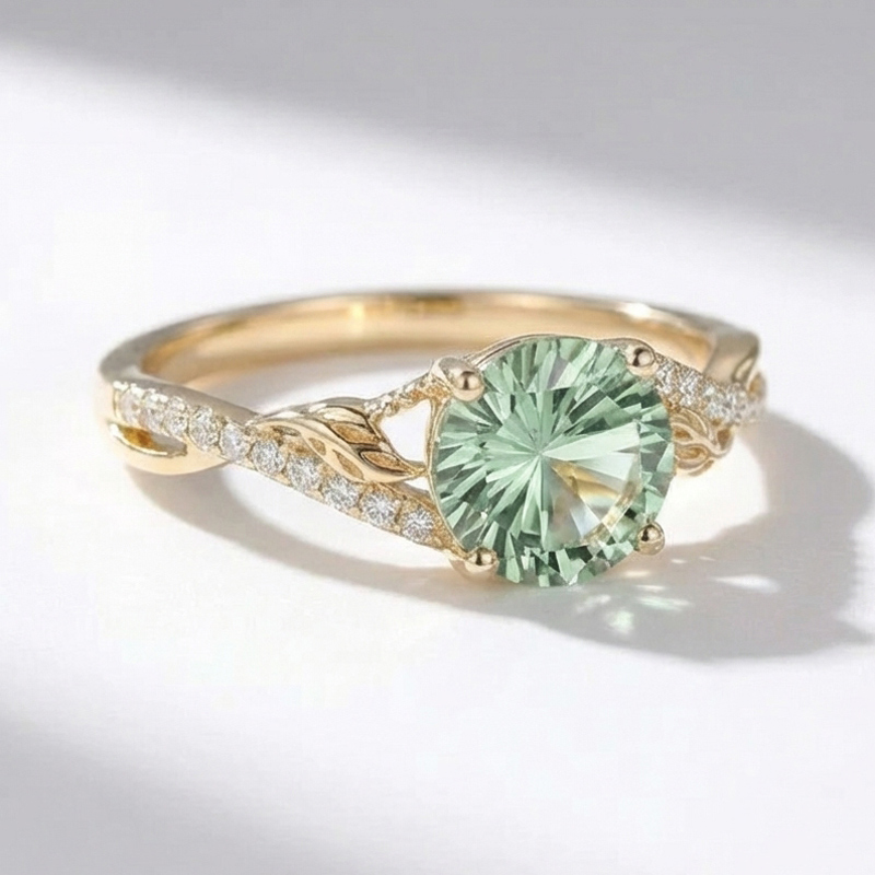 Sotiya Leaf Twist Green Round Fantasy Starbrite Cut Engagement Ring Sterling Silver-Sotiya