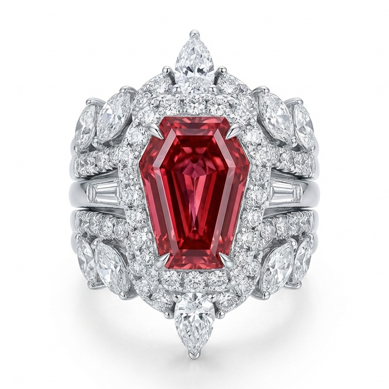 Sotiya 3PC Halo Coffin Cut Wedding Bridal Ring Set Sterling Silver-Sotiya