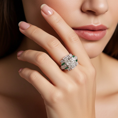 Sotiya Art Deco Round Cut Engagement Ring Sterling Silver-Sotiya