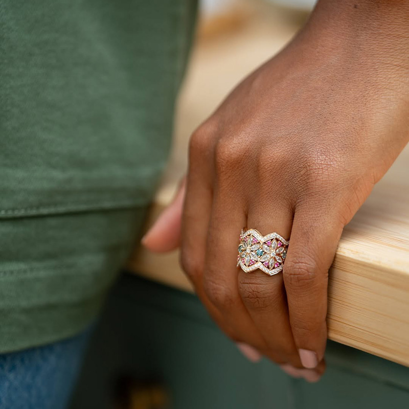 Sotiya Marquise Cut Flower Ring Band Sterling Silver-Sotiya