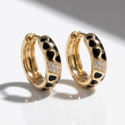 Sotiya Leopard Print Black Enamel Hoop Earrings Sterling Silver-Sotiya