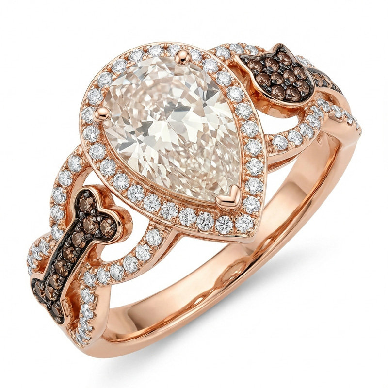 Sotiya Dog and Bone Shank Halo Pear Cut Coffee Engagement Ring Sterling Silver-Sotiya