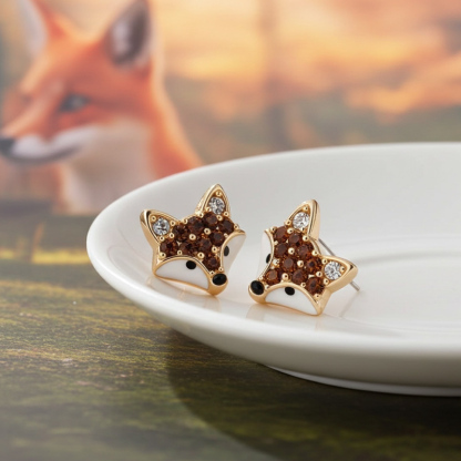 Sotiya Animal City Fox Design Coffee Enamel Stud Earrings-Sotiya