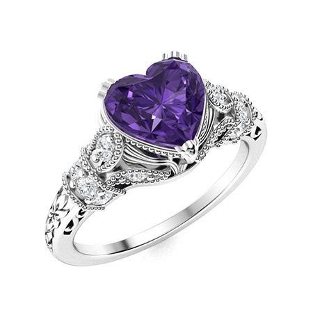 Sotiya Vintage Milgrain Heart Cut Engagement Ring Sterling Silver-Sotiya