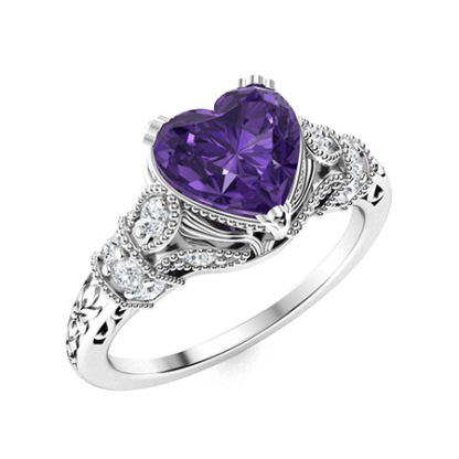 Sotiya Vintage Milgrain Heart Cut Engagement Ring Sterling Silver-Sotiya