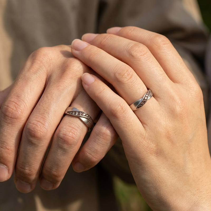 Sotiya Wave-shaped Round Cut Coffee Couple Rings Sterling Silver-Sotiya