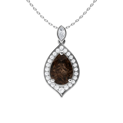 Sotiya Coffee Pear Cut Cat's Eye Halo Necklace Sterling Silver-Sotiya