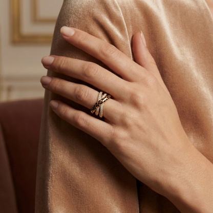 Sotiya Cross Leopard Print Coffee Enamel Ring Sterling Silver-Sotiya