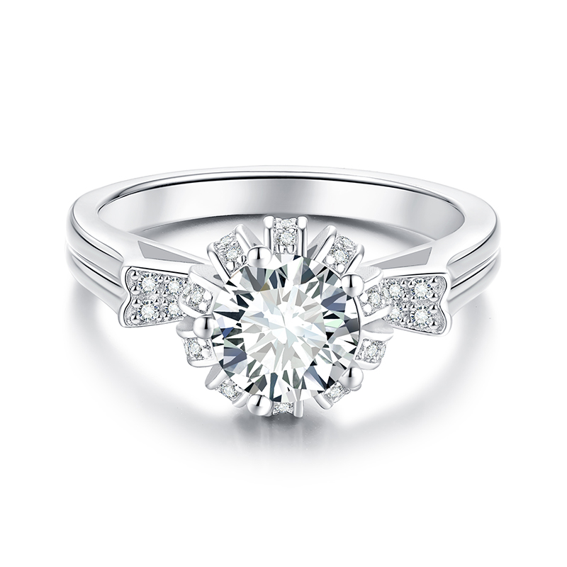 Sotiya Cat Shaped Flower Design Round Cut Moissanite Engagement Ring Sterling Silver-Sotiya