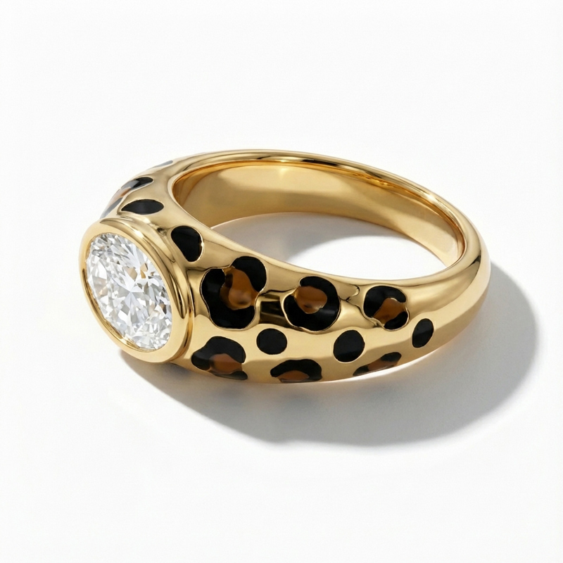 Sotiya Oval Cut Leopard Print Coffee Enamel Ring Sterling Silver-Sotiya