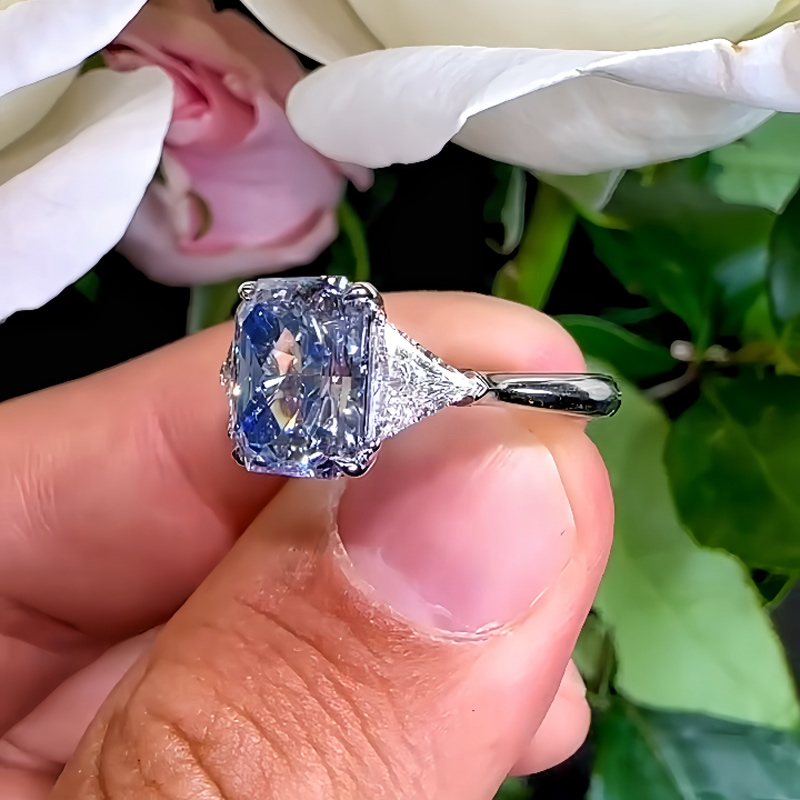 Sotiya Three Stone Radiant Cut Engagement Ring High-carbon Zircon Sterling Silver