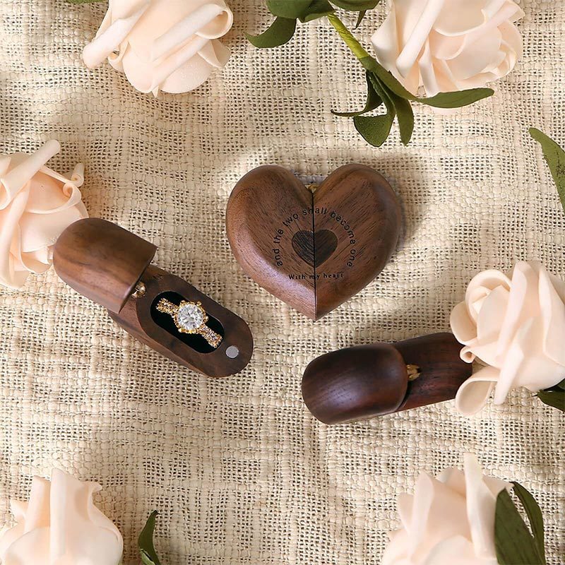 Sotiya Vintage Wooden Heart Shape Magnet Ring Box-Sotiya
