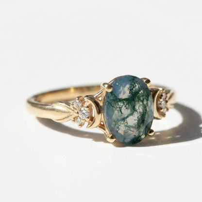 Sotiya Moon Design Moss Agate Oval Cut Engagement Ring Sterling Silver-Sotiya