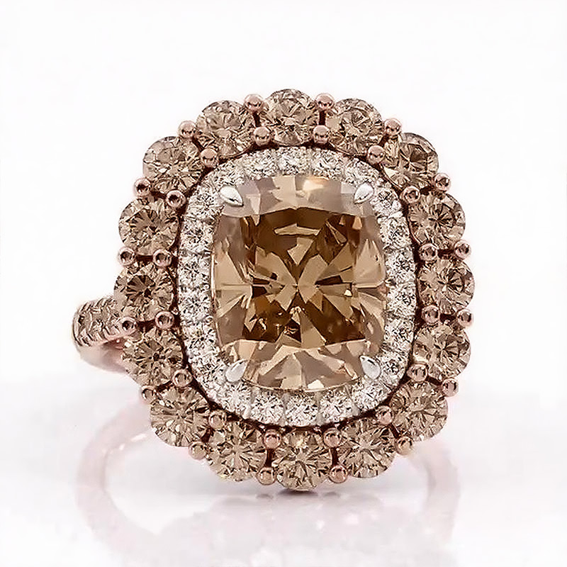 Sotiya Cathedral Double Halo Cushion Cut Coffee Engagement Ring Sterling Silver-Sotiya