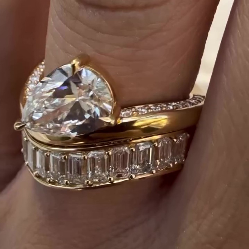 Sotiya Curve Pear Cut East West Wedding Bridal Ring Set Sterling Silver-Sotiya