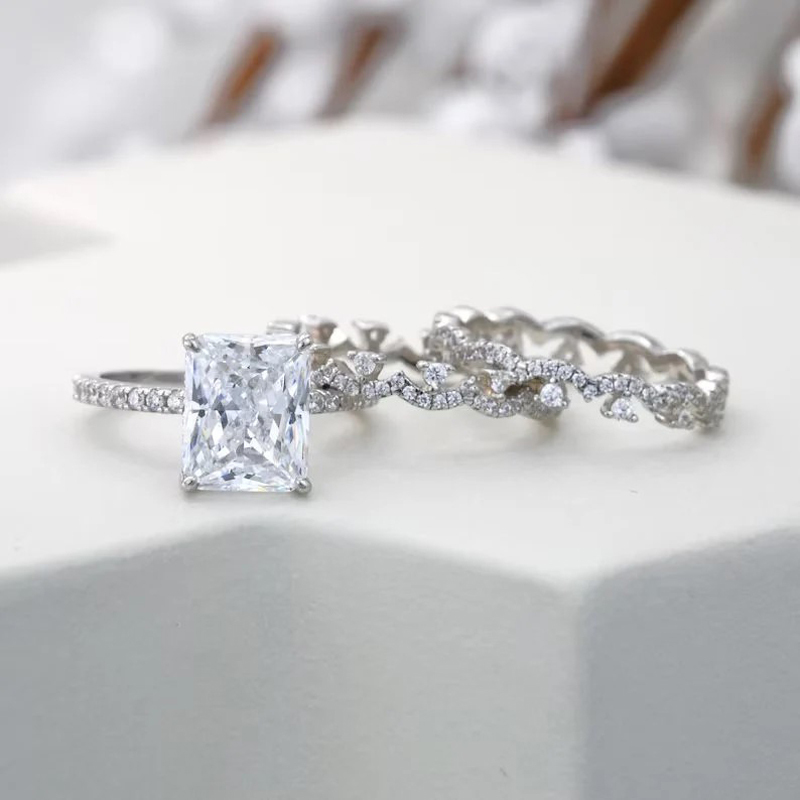 Sotiya Radiant Cut Art Deco Wedding Bridal Ring Set High-carbon Zircon Sterling Silver-Sotiya