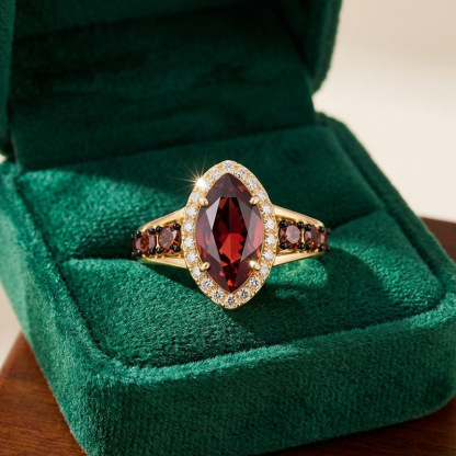 Sotiya Halo Marquise Cut Coffee Engagement Ring Sterling Silver-Sotiya