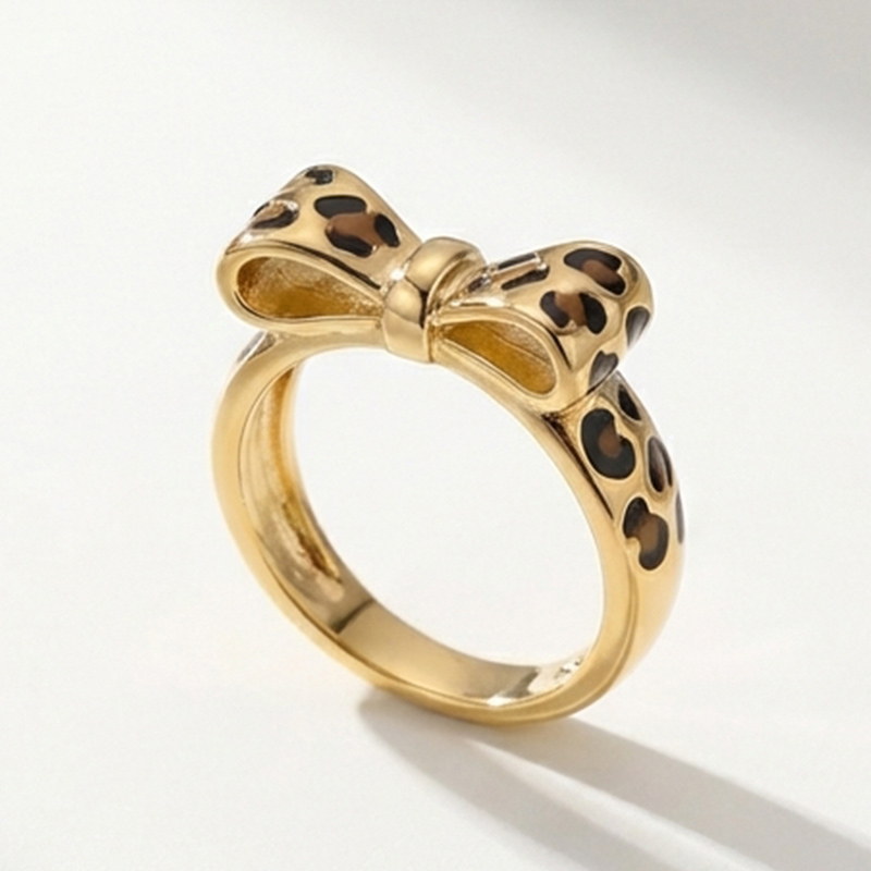 Sotiya Leopard Print Bowknot Enamel Ring Sterling Silver-Sotiya