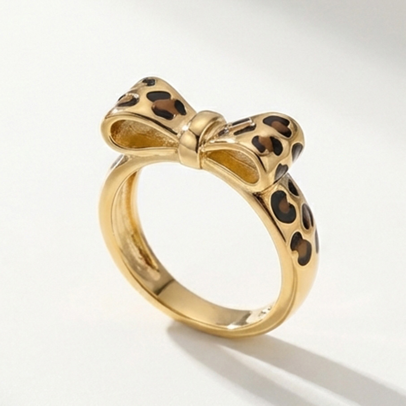 Sotiya Leopard Print Bowknot Enamel Ring Sterling Silver-Sotiya