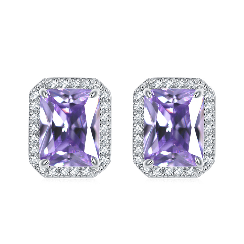 Sotiya 12 Birthstones Halo Emerald Cut Stud Earrings Sterling Silver-Sotiya