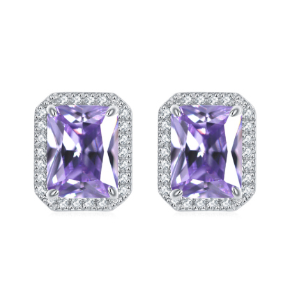 Sotiya 12 Birthstones Halo Emerald Cut Stud Earrings Sterling Silver-Sotiya
