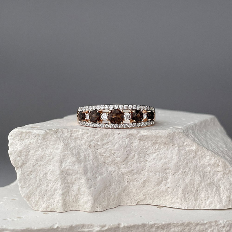 Sotiya Alternating Round Cut Coffee Women's Wedding Ring Sterling Silver-Sotiya