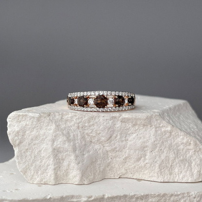 Sotiya Alternating Round Cut Coffee Women's Wedding Ring Sterling Silver-Sotiya