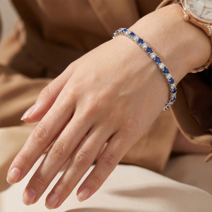 Sotiya Lab Grown Sapphire/Ruby Red 3mm Alternating Round Cut Tennis Bracelet Sterling Silver