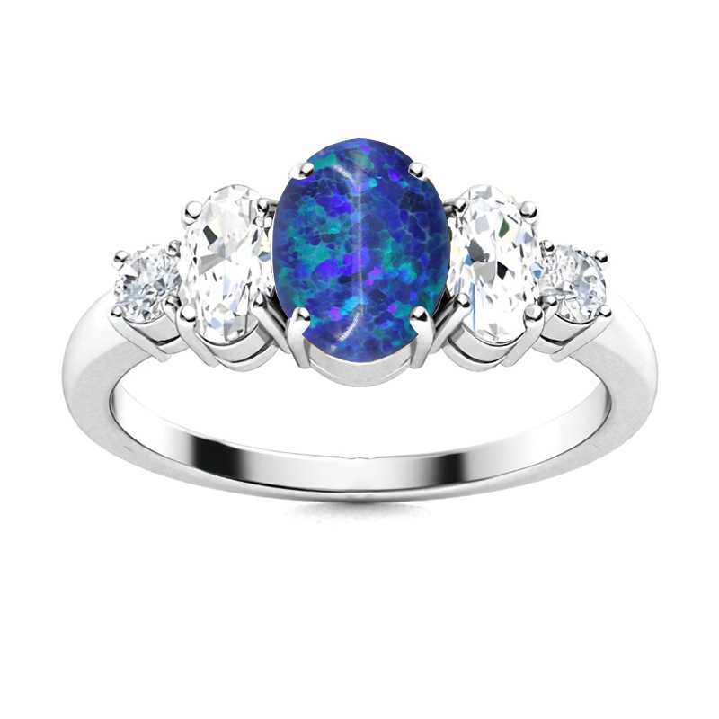 Sotiya Sidestone Opal Oval Cut Engagement Ring Sterling Silver-Sotiya