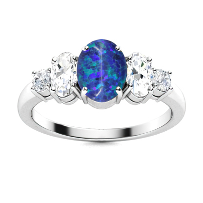 Sotiya Sidestone Opal Oval Cut Engagement Ring Sterling Silver-Sotiya
