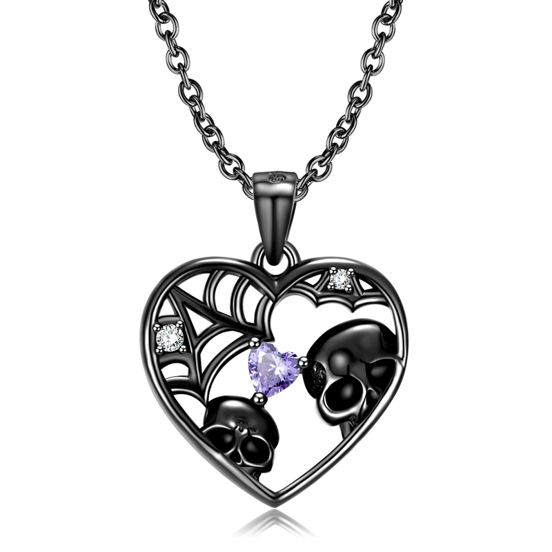 Sotiya Skull Gaze Heart Cut Necklace Sterling Silver-Sotiya