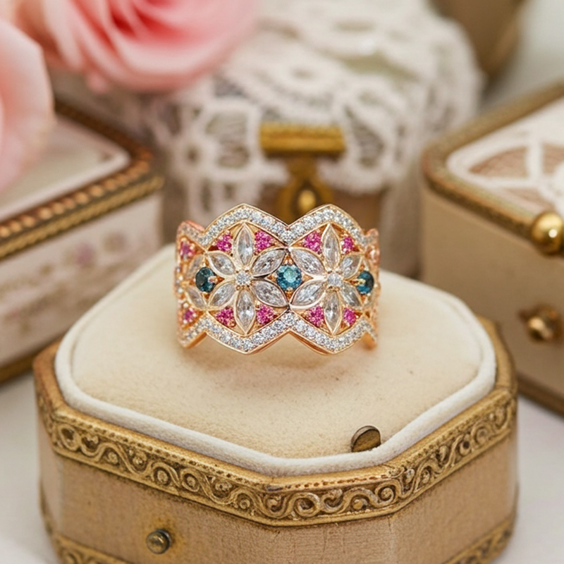 Sotiya Marquise Cut Flower Ring Band Sterling Silver-Sotiya