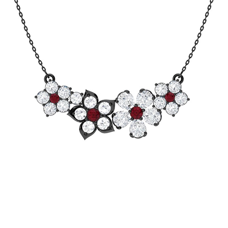 Sotiya Ruby Floral Design Necklace Sterling Silver-Sotiya