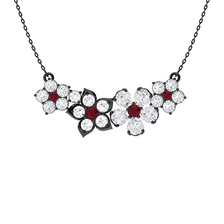 Sotiya Ruby Floral Design Necklace Sterling Silver-Sotiya